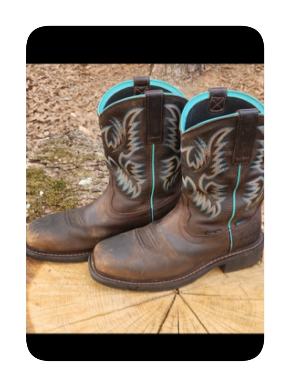 Ariat Brown Western Work Ankle Boots with Turquoise Accents
